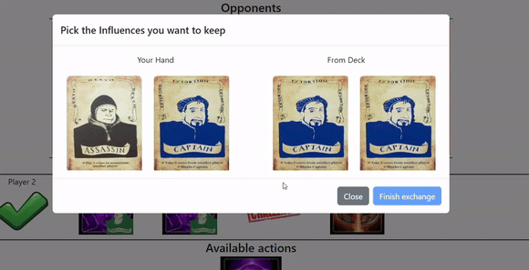 Animiertes GIF, das zeigt, wie ausgewählte Karten während des AUSTAUSCH-Dialogs heranzoomen.